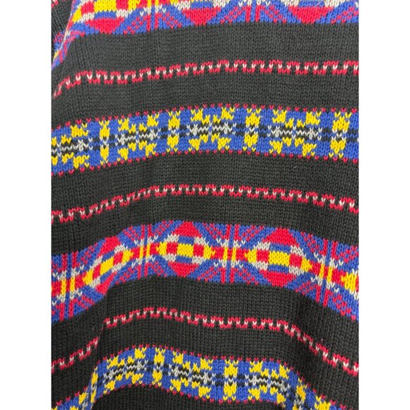 Liz Claiborne Liz&Co Bright Petite L Sweater Black Multicolor Geometric Striped - Picture 7 of 8